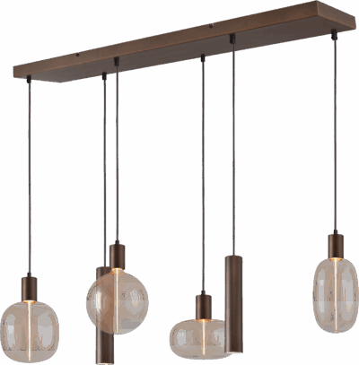 2211-15-15-100256RC2 Hanglamp Tence Cacao 6 Lichts 100 cm Zigzag