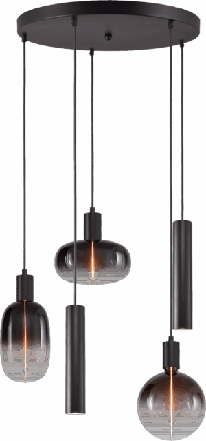 Hanglamp Tence Zwart 5 Lichts Rond