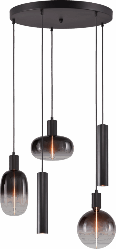 Hanglamp Tence Zwart 5 Lichts Rond
