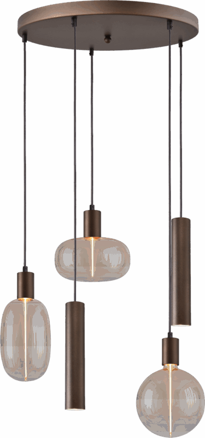 2212-15-15-50-5-RC2 Hanglamp Tence Cacao 5 Lichts Rond
